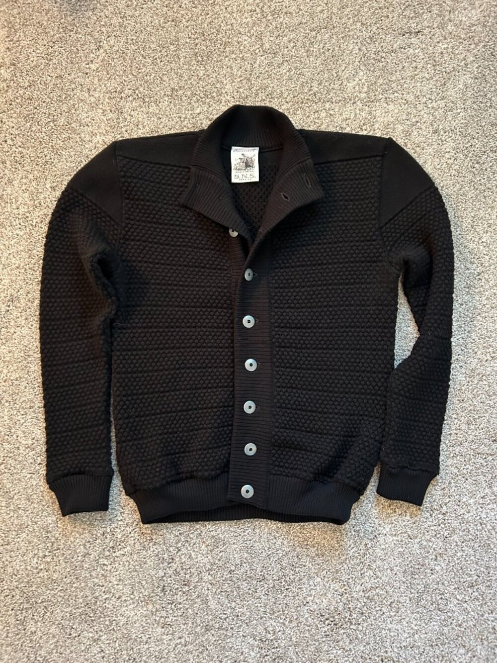 Men's Black Button-Up Knit Cardigan Sweater